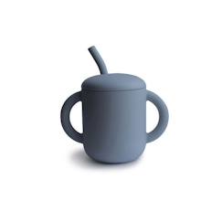 Tasse d'apprentissage avec paille - Silicone - Verre Bleu Tradewinds - 175 ml - Bébé - Enfant - Mushie  - vertbaudet enfant