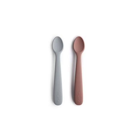 Lot de 2 cuillères bébé silicone Mauve / Gris - Apprentissage repas - Mushie GRIS 1 - vertbaudet enfant 