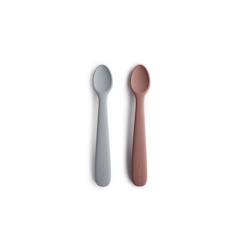 Puériculture-Repas-Lot de 2 cuillères bébé silicone Mauve / Gris - Apprentissage repas - Mushie