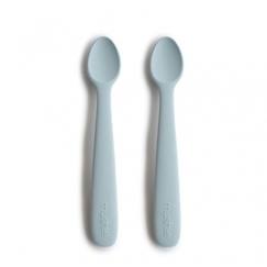 Puériculture-Repas-Lot de 2 cuillères bébé silicone bleu - Apprentissage repas - Mushie