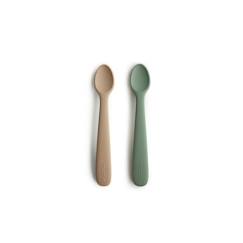 Puériculture-Lot de 2 cuillères bébé silicone Vert / Natural - Repas - Mushie