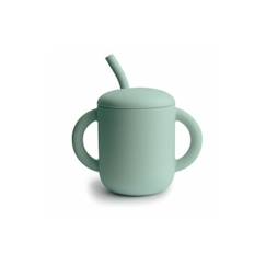 Tasse d'apprentissage avec paille - Bleu Cambridge - Verre bébé - Mushie  - vertbaudet enfant