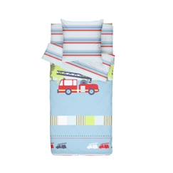 Linge de maison et décoration-Linge de lit enfant-BLEU CALIN Caradou® Pompier Parure de Lit Enfant : Couchage Tout-en-un avec Couette - Spécial Lit Évolutif - 90x140cm