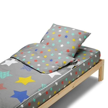 BLEU CALIN Caradou® Stars Parure de Lit Enfant en Coton 4 pièces: Couchage Tout-en-Un avec Couette - 90x190cm GRIS 2 - vertbaudet enfant 