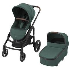 Puériculture-Poussette-Poussette duo et trio-MAXI-COSI poussette Duo combinée Plaza Plus, de la naissance à 4 ans (22kg), Nacelle incluse, Confortable, Essential Green