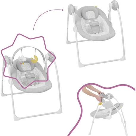 Badabulle Balancelle Electrique Confort - Pliable - Ultra Compact - Arche de jeux amovible, Candy GRIS 5 - vertbaudet enfant 