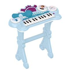 Jouet-Activités artistiques et musicales-Clavier électronique Reine des Neiges avec siège et microphone, 24 touches lumineuses pour apprendre la musique et câble Aux-In