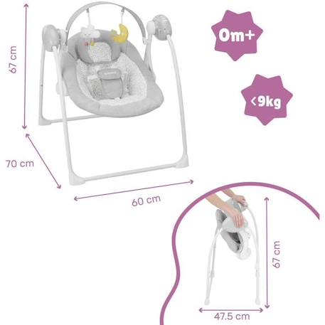 Badabulle Balancelle Electrique Confort - Pliable - Ultra Compact - Arche de jeux amovible, Candy GRIS 6 - vertbaudet enfant 