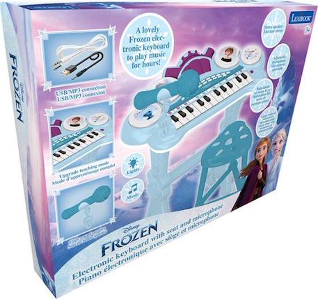 Clavier électronique Reine des Neiges avec siège et microphone, 24 touches lumineuses pour apprendre la musique et câble Aux-In MULTICOLORE 3 - vertbaudet enfant 