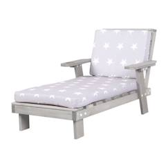 Chambre et rangement-Mobilier de jardin-ROBA Chaise Longue pour Enfants avec Coussins Little Stars Déhoussables - Bain de Soleil en Bois Résistant aux Intempéries - Gris