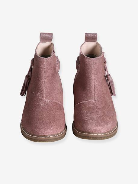 Boots cuir à pompon fille collection maternelle camel+rose 10 - vertbaudet enfant 