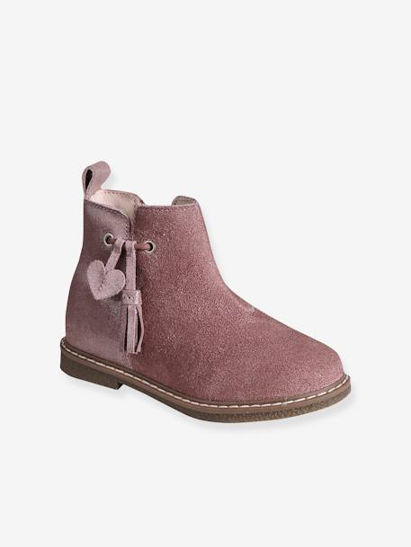 Boots cuir à pompon fille collection maternelle camel+rose 7 - vertbaudet enfant 