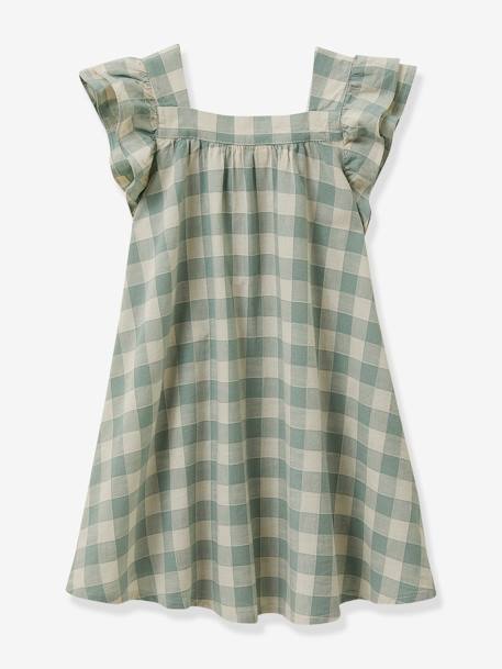 Robe vichy fille en lin et coton CYRILLUS vert d'eau 1 - vertbaudet enfant 