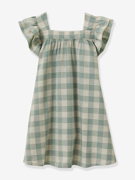 Robe vichy fille en lin et coton CYRILLUS vert d'eau 2 - vertbaudet enfant 