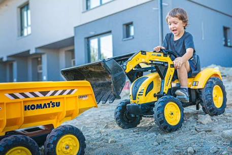 Tractopelle à pédales Komatsu avec excavatrice arrière et remorque - FALK - Dès 3 ans - Fabriqué en France - 50% Plastique recyclé JAUNE 6 - vertbaudet enfant 