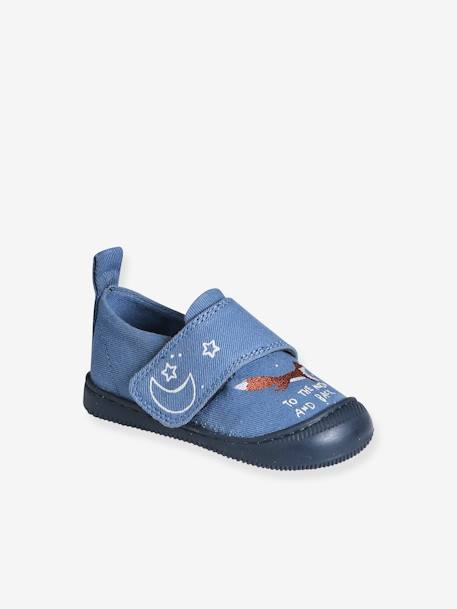 Chaussons scratchés bébé en toile denim bleu imprimé+bleu jean 1 - vertbaudet enfant 