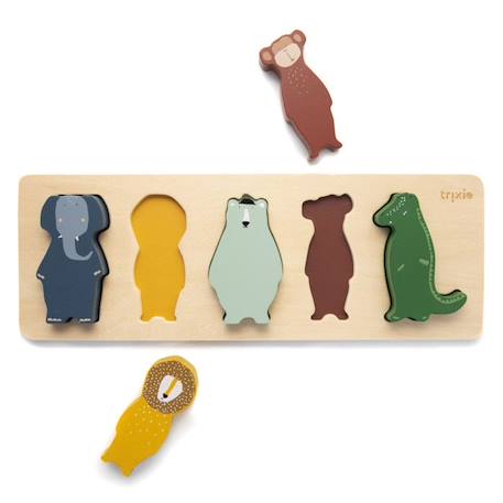 Puzzle en bois naturel pour enfants - TRIXIE - Animaux - 6 pièces - Motricité fine et apprentissage des couleurs MARRON 2 - vertbaudet enfant 