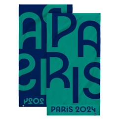 Linge de maison et décoration-Linge de bain-Serviette jacquard 100% coton PARIS 2024 JO OLY COLORS, Taille : 70x133 cm