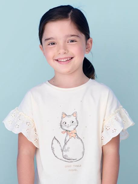 Tee-shirt romantique en coton bio fille écru+marine 1 - vertbaudet enfant 