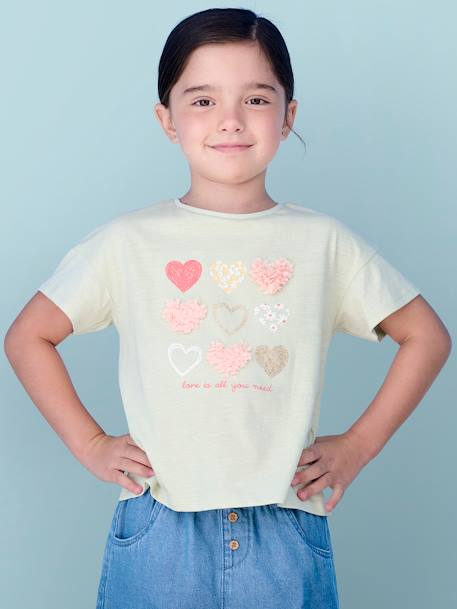 Fille-T-shirt, sous-pull-T-shirt-T-shirt fille animation relief et détails irisés fille