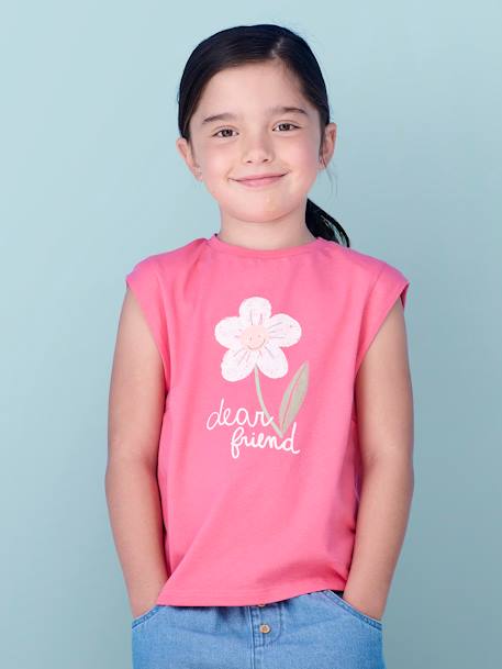 T-shirt à épaulettes motif placé fille écru+rose bonbon 7 - vertbaudet enfant 