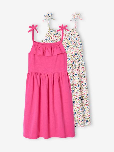 Lot de 2 robes à bretelles Basics fille 1 imprimée + 1 unie fuchsia+lot bleu/imprimé fleurs roses+lot jaune / imprimé fleurs jau 8 - vertbaudet enfant 