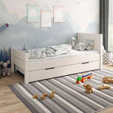 Lit enfant avec lit gigogne en pin blanc 90x200 Achille BLANC 2 - vertbaudet enfant 