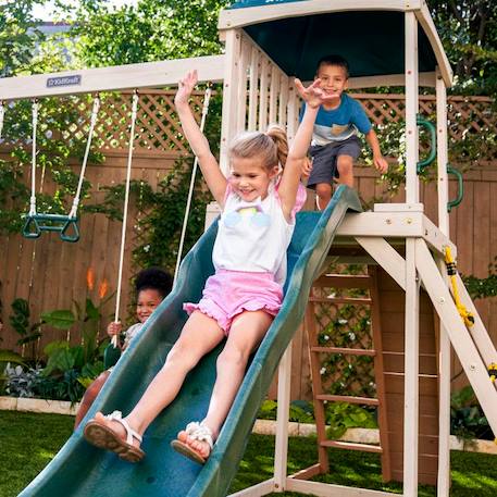 KidKraft - Aire de jeux portique en bois Emerald Challenge avec toboggan, balançoires et mur d'escalade - FSC MARRON 5 - vertbaudet enfant 