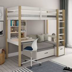 Chambre et rangement-Lit mezzanine avec bureau et chauffeuse pin et MDF blanc bois 90x200 Arthur