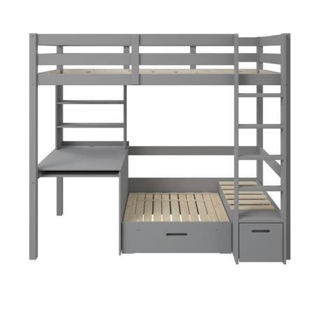 Lit mezzanine avec bureau et chauffeuse en pin gris 90x200 Arthur GRIS 4 - vertbaudet enfant 