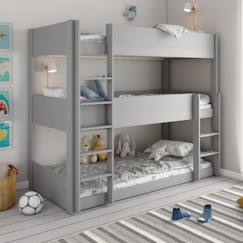 Lit superposé triple et matelas en pin gris 90x200 Leopold  - vertbaudet enfant