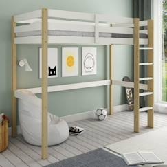 Chambre et rangement-Chambre-Lit mezzanine en pin blanc et bois 90x200 Arthur