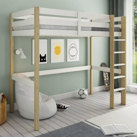 Lit mezzanine en pin blanc et bois 90x200 Arthur BLANC 1 - vertbaudet enfant 