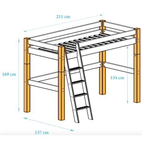 Lit mezzanine échelle inclinée en pin blanc 90x200 Lilja BLANC 2 - vertbaudet enfant 