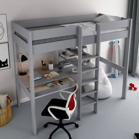 Lit mezzanine avec bureau en pin gris 90x200 Basile GRIS 3 - vertbaudet enfant 