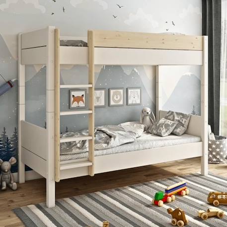 Lit superposé avec matelas en pin blanc et bois 90x200 H174 Achille BLANC 2 - vertbaudet enfant 