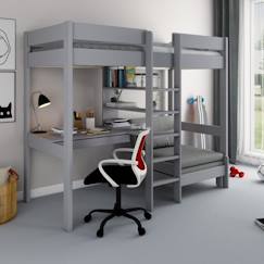 Chambre et rangement-Lit mezzanine avec bureau et chauffeuse en pin gris 90x200 Basile
