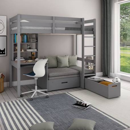 Lit mezzanine avec bureau et chauffeuse en pin gris 90x200 Arthur GRIS 2 - vertbaudet enfant 