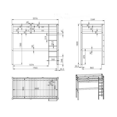 Lit mezzanine en pin blanc et bois 90x200 Arthur BLANC 4 - vertbaudet enfant 