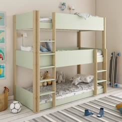 Chambre et rangement-Chambre-Lit bébé, lit enfant-Lit superposé triple et matelas en pin vert 90x200 Leopold