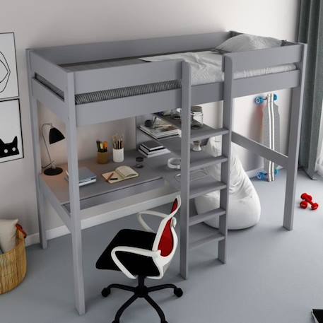 Lit mezzanine avec bureau en pin gris 90x200 Basile GRIS 2 - vertbaudet enfant 