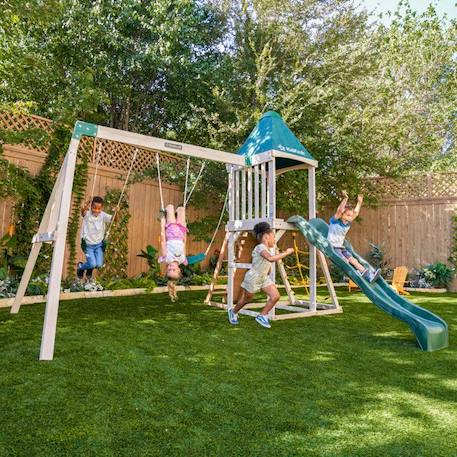 KidKraft - Aire de jeux portique en bois Emerald Challenge avec toboggan, balançoires et mur d'escalade - FSC MARRON 2 - vertbaudet enfant 