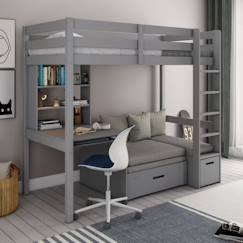 Chambre et rangement-Chambre-Lit mezzanine avec bureau et chauffeuse en pin gris 90x200 Arthur