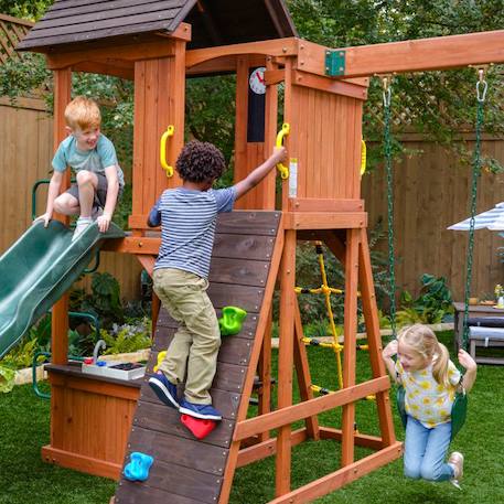 KidKraft - Aire de jeux portique en bois Raptor Trail avec toboggan, mur d'escalade et balançoires - FSC MULTICOLORE 4 - vertbaudet enfant 