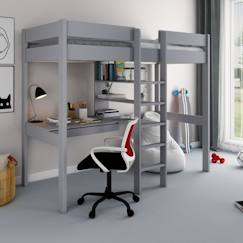 Chambre et rangement-Chambre-Lit bébé, lit enfant-Lit combiné, surélevé, superposé-Lit mezzanine avec bureau en pin gris 90x200 Basile