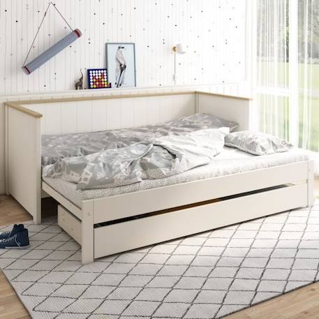 Lit extensible en pin blanc 80-160x200 Basile BLANC 1 - vertbaudet enfant 