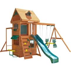 Jouet-Jeux de plein air-Jeux de jardin-KidKraft - Aire de jeux portique en bois Ridgeview avec toboggan, balançoires et mur d'escalade