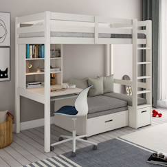Chambre et rangement-Chambre-Lit bébé, lit enfant-Lit mezzanine avec bureau et chauffeuse en pin blanc 90x200 Arthur