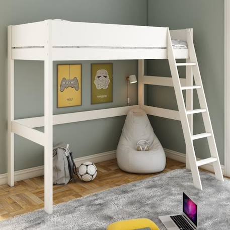 Lit mezzanine en pin blanc 90x190 Colette BLANC 1 - vertbaudet enfant 