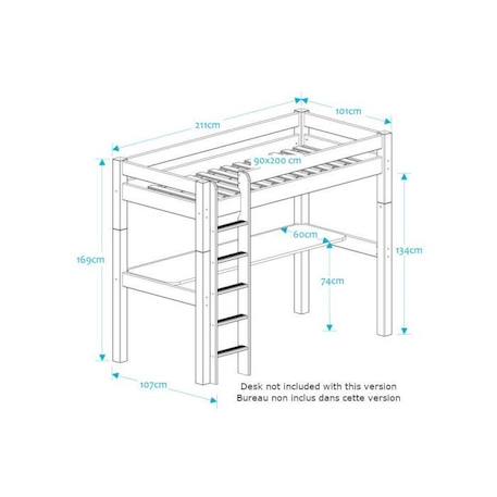 Lit mezzanine échelle droite en pin blanc 90x200 Lilja BLANC 4 - vertbaudet enfant 